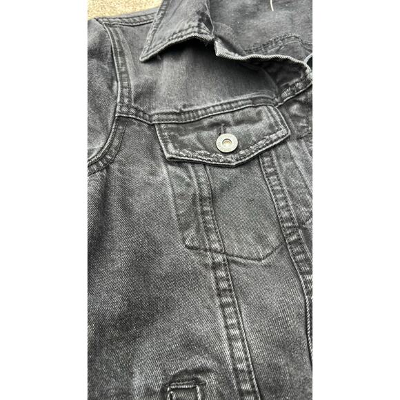 Wishlist Jacket Women Size Small Black Denim Button Front Collared Trucker - Picture 3 of 8
